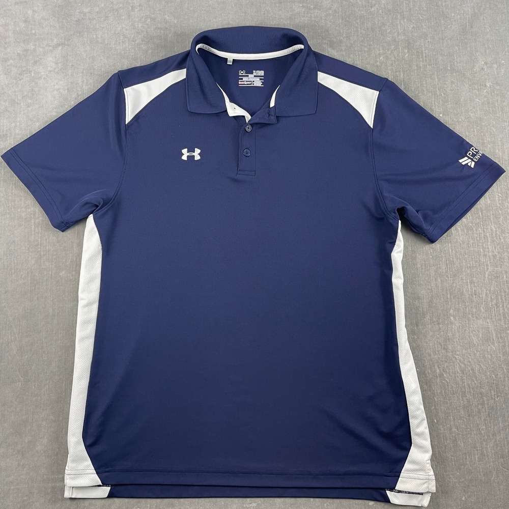 Under Armour Men XL Blue Polo Shirt HeatGear Loose Fit Short Sleeve